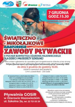 ŚWIĄTECZNO-MIKOŁAJKOWE AMATORSKIE ZAWODY PŁYWACKIE O PUCHAR BURMISTRZA OŻAROWA MAZOWIECKIEGO DLA DZIECI I MŁODZIEŻY SZKOLNEJ 7 XII 2019